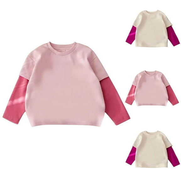 Jinhomg Toddler Girls Long Sleeve Tees Kids Fall T-Shirts Color Block Crewneck Tee Tops Pink 4 Years