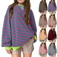 thumbnail image 1 of Jinhomg Toddler Girls Oversized Sweatshirt 2025 Trendy Striped Print Sweatshirts Fall Casual Loose Pullover Top Wine 130, 1 of 4