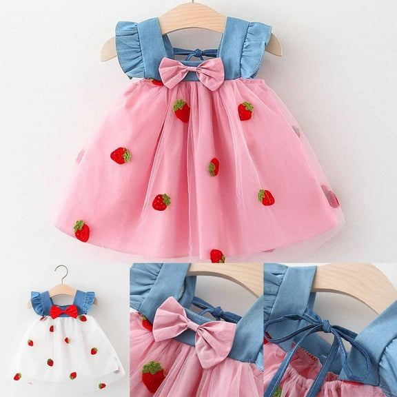 Jinhomg Toddler Girls Sleeveless Summer Dresses Cute Embroidery Patchwork Midi Dress Baby Kids Soft Cozy Cotton Dress with Bow Tie Pink 18-24 Months