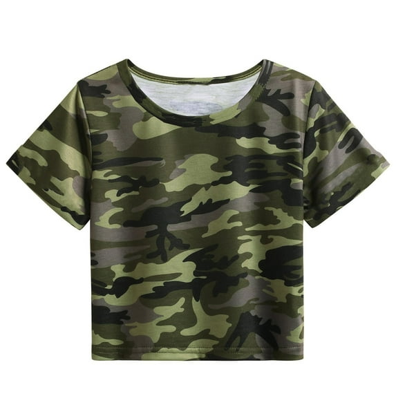 Jinhomg Toddler Kids Baby Boys Girls Camouflage Short Sleeve Crewneck T-Shirts Summer Casual Loose Crop Tops Military Lover Camo Tee Shirts Army Green 11 Years
