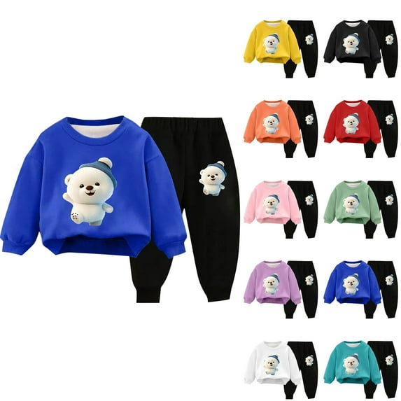 Jinhomg Toddler Kids Cute Outfit 2 Piece Funny Rabbit Graphic Sweatsuit Boys Girl Comfy Long Sleeve Crewneck Sweatshirt with Cinch Bottom Sweatpants Purple 7 Years