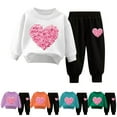 thumbnail image 1 of Jinhomg Toddler Kids Holiday Outfits 2 Piece Valentines Graphic Tracksuit Comfy Long Sleeve Crew Neck Sweatshirt and Cinch Bottom Sweatpants Clearance Items for Women Green 10 Years, 1 of 5