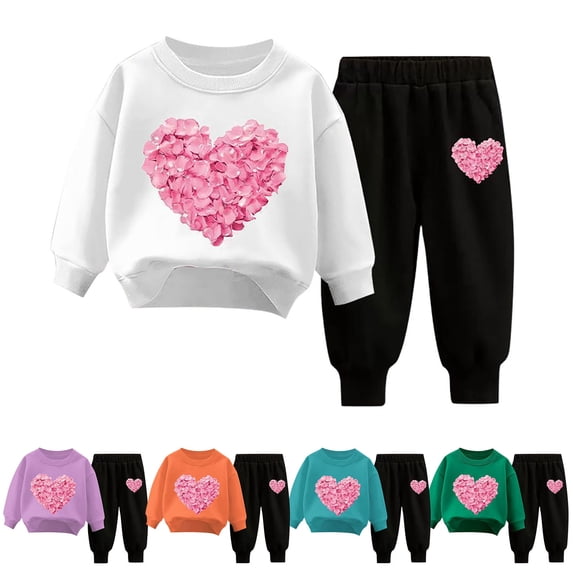 Jinhomg Toddler Kids Holiday Outfits 2 Piece Valentines Graphic Tracksuit Comfy Long Sleeve Crew Neck Sweatshirt and Cinch Bottom Sweatpants Clearance Items for Women Green 10 Years