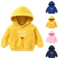 thumbnail image 1 of Jinhomg Toddler Sweatshirt for Boys Girls Long Sleeve Letter Print Hooded Tops Fall Winter Thermal Cozy Sweatshirts Lighten 90 off Clearance Sale Yellow 6 Years, 1 of 3