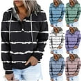 thumbnail image 1 of Jinhomg Trendy Striped Sweatshirt for Women Lightweight Comfy Long Sleeve Button Collar Pullovers Fall Casual Loose Drawstring Hoodies with Pocket Summer Saving Pink XXL, 1 of 7