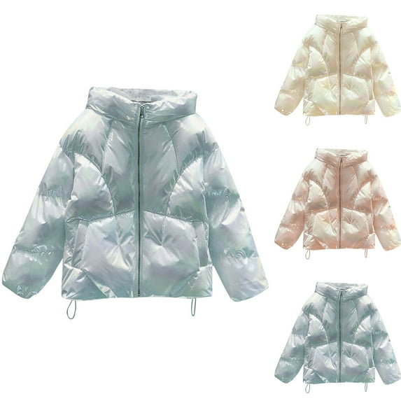 Jinhomg Trendy Winter Jacket for Women Thermal Full-Zip Puffer Coats Casual Comfy Long Sleeve Stand Collar Outerwear with Pockets 90% off Clearance Sale of Today White L