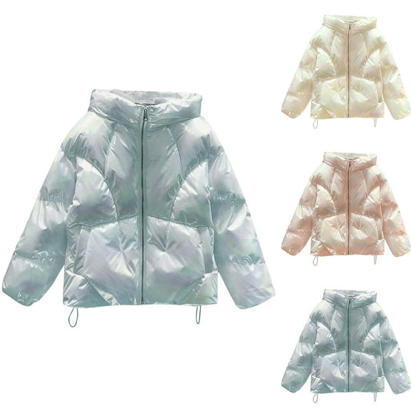 Jinhomg Trendy Winter Jacket for Women Thermal Full-Zip Puffer Coats Casual Comfy Long Sleeve Stand Collar Outerwear with Pockets White XXL