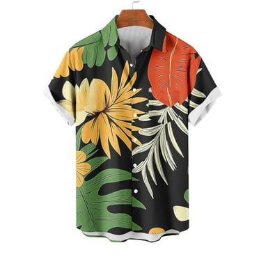 Jinhomg Tropical Shirt for Men Casual Palm Tree Graphic Hawaiian Shirt Lightweight Breathable Short Sleeve Button Down Vacation Beach Shirts Holiday Clearance Sale Multicolor XXXL