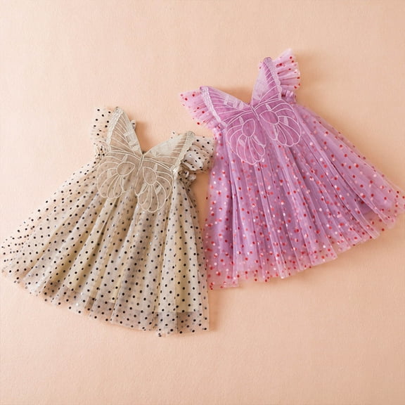 Jinhomg Tulle Dresses for Toddler Girl Cute Polka Dot Midi Dress Baby Kids Casual Comfy Sleeveless Summer Fall Dresses Todays Beige 4-5 Years
