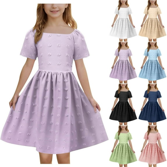 Jinhomg Tween Girls 2025 Summer Dresses Cute Polka Dot Midi Dress Casual Comfy Short Sleeve A Line Dresses Kids Wedding Party Dress Pink 7 Years