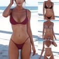 thumbnail image 1 of Jinhomg Two-Piece Bikini Sets for Women V Neck Adjustable Strap Triangle Top and Thong Bottom Swimwear for Vacation Pool Wine,M, 1 of 6