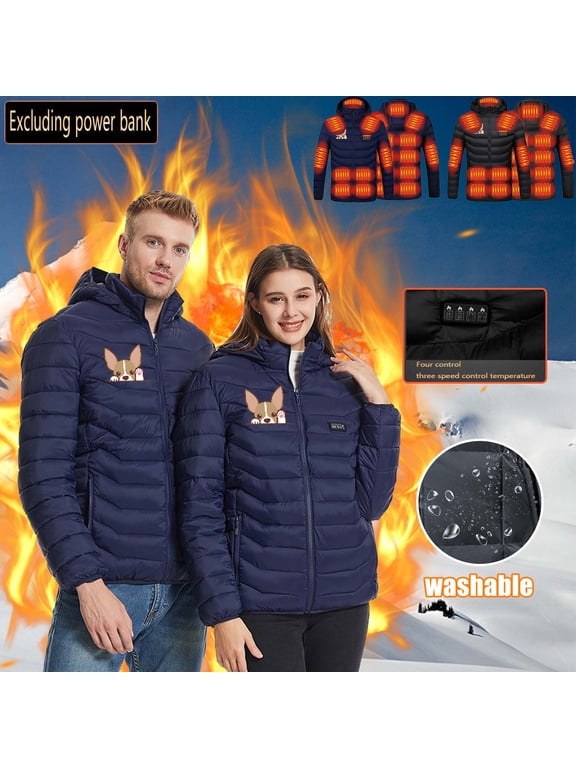USB Electric Heated Jackets for Women Plus Size Warm 21 Heated Zones Heating Coat Unisex Comfy Winter Hooded Puffer Coats Without Battery Blue XXXXXL