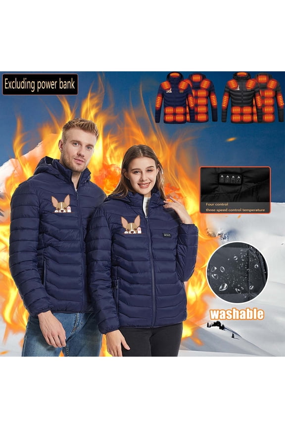 USB Electric Heated Jackets for Women Plus Size Warm 21 Heated Zones Heating Coat Unisex Comfy Winter Hooded Puffer Coats Without Battery Seasonal Sale Black L