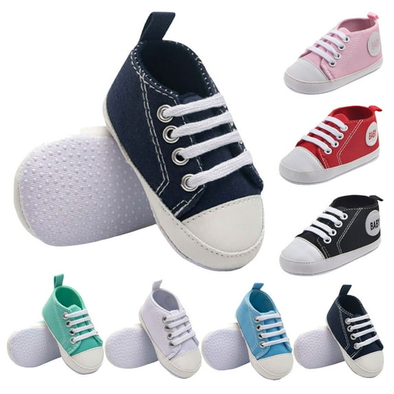 Jinhomg Unisex Baby Girls Boys Shoes Infant Soft Sole Canvas First Walkers Newborn High Top Anti-Slip Sneakers Comfy Daily Wear Black 6-12 Months