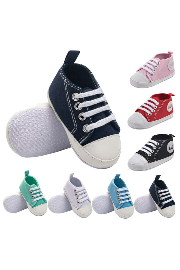 Unisex Baby Girls Boys Shoes Infant Soft Sole Canvas First Walkers Newborn High Top Anti-Slip Sneakers Comfy Daily Wear Black 6-12 Months