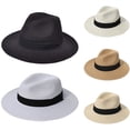 thumbnail image 1 of Jinhomg Unisex Straw Hats Casual Comfy Wide Brim Straw Panama Roll Up Hat 2025 Trendy Fedora Beach Sun Hat for Women and Men 2025 Saving Beige Free, 1 of 3