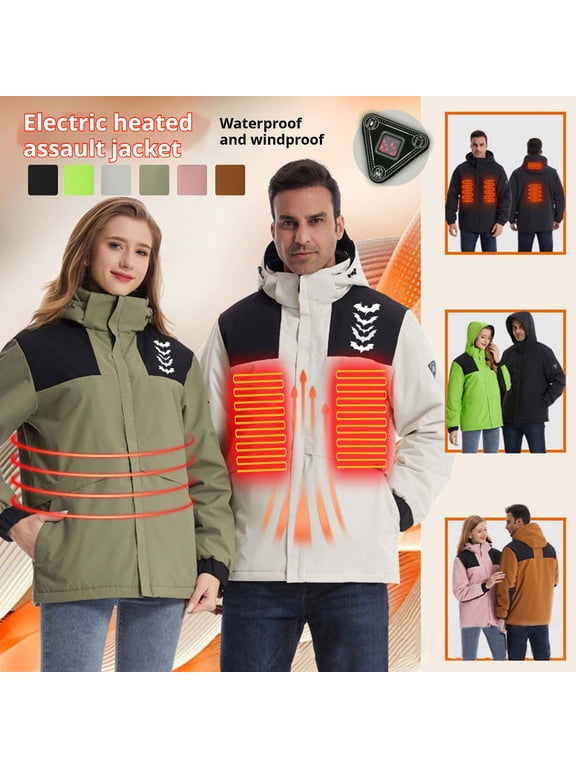 Unisex Winter Rain Jacket Thermal Cozy 4 Heated Zones Heating Coats Plus Size Detachable Hooded Puffer Coat Without Battery Seasonal Sale Green S