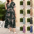 thumbnail image 1 of Jinhomg Vacation Dresses for Women Elegant Floral Print Boho Dress Plus Size Casual Short Sleeve Wrap V-Neck Midi Dresses Flowy Swing Aline Dress Winter Saving Yellow XXXL, 1 of 7