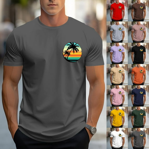 Jinhomg Vacation T Shirts for Men Casual Hawaiian Graphic Beach Tees Lightweight Comfy Short Sleeve Crew Neck T-Shirts Spring Summer Workout Tops Seasonal Sale Army Green XXL