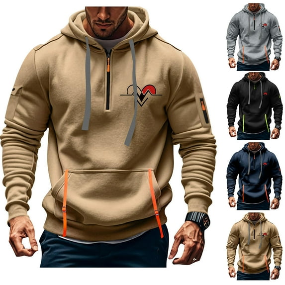 Jinhomg Valentine's Day Mens Hoodies Plain Heart Graphic Holiday Sweatshirt Big and Tall Comfy Long Sleeve Quarter Zip Pullovers with Multi Pockets 2025 Saving Navy S