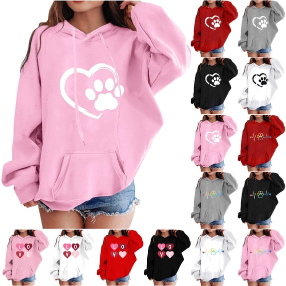 Jinhomg Valentine's Day Pullover Sweatshirts Heart Print Sweater Tops Long Sleeve Fashion Hoodie Shirts Teen Girls Sweatshirt Red 13 Years