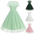 thumbnail image 1 of Jinhomg Vintage Cocktail Dresses for Women 1950S Mesh Patchwork Midi Dress Flowy Swing Short Sleeve A-Line Pleated Dresses 50S Party Prom Dress Pink XXL, 1 of 9