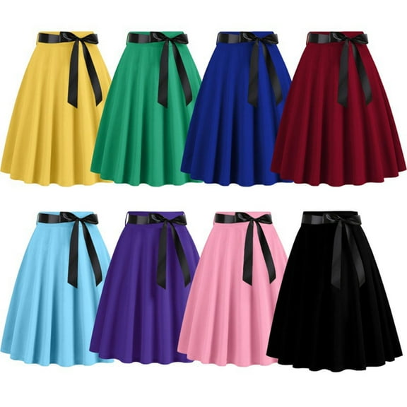 Jinhomg Vintage A Line Skirts for Women Dressy Casual Solid Button Pleated Skirt Flowy Swing Elastic High Waist Midi Skirts Elegant Business Work Skirt Black S