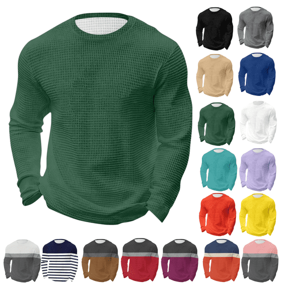 Jinhomg Waffle Long Sleeve Shirts for Men Crew Neck Casual muscle T-Shirt Lightweight Breathable Workout Tops Textured Knit Underwear Sky Blue,S