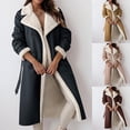 thumbnail image 1 of Jinhomg Warm Fleece Coat for Women Fall Winter Comfy Open Front Notch Lapel Jacket Casual Loose Long Length Button Outerwear with Drawstring Sales Today Clearance Black S, 1 of 10