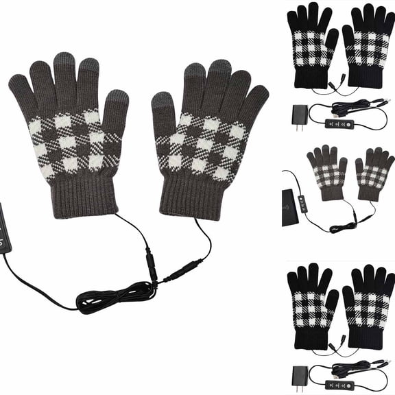 Jinhomg Warm Gloves for Women Soft Cozy Full Hands Knitting Fall Winter USB Electric Heating Gloves with Adjustable Temperature Winter Saving Black Free Size