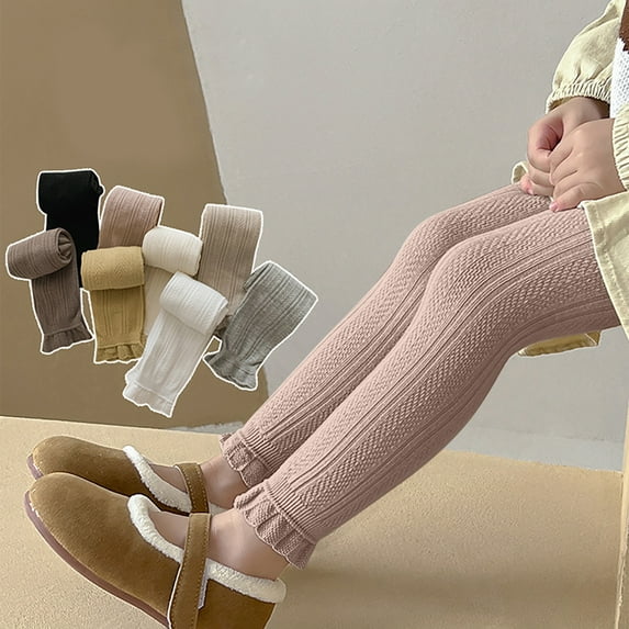Jinhomg Warm Leggings for Toddler Girl Ankle Length Ruffle Hem Bottoms Casual Comfy Solid Elastic Waist Tights 90% off Clearance Sale of Today White L