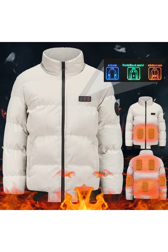 Warm Puffer Jacket for Women Winter Comfy 7 Heated Zones Heating Coats Unisex Plus Size Hooded Down Jacket Without Battery White M