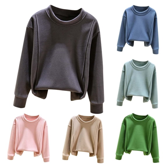 Jinhomg Warm Tee Shirts for Kids Casual Loose Full Sleeve Solid Tshirt Toddler Boys Girls Soft Cozy Winter Pullover Top 2025 Saving Dark Gray 6 Years