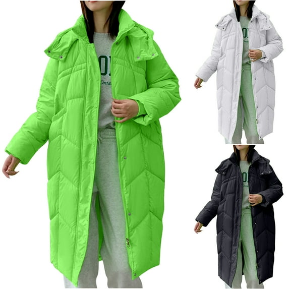Jinhomg Warm Winter Hooded Coats for Women Casual Loose Long Length Double Closure Puffer Jacket Comfy Long Sleeve Quilted Coat with Pockets Sales Today Clearance Black XXL
