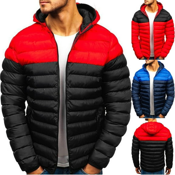 Jinhomg Warm Winter Jackets for Men Lightweight Hooded Puffer Jacket Warm Down Coat Outerwear for Cold Weather with Pockets Red,L