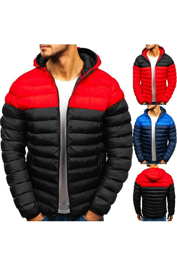 Warm Winter Jackets for Men Lightweight Hooded Puffer Jacket Warm Down Coat Outerwear for Cold Weather with Pockets Red,XXL