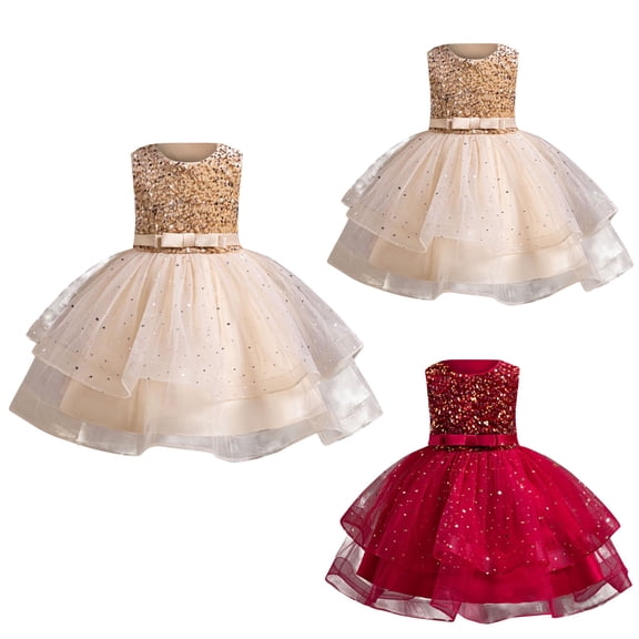 Jinhomg Wedding Guest Dresses for Toddler Girls Cute Mesh Patchwork Tunic Dress Dressy Casual Embroidery Sleeveless Maxi Dress Red 7-8 Years