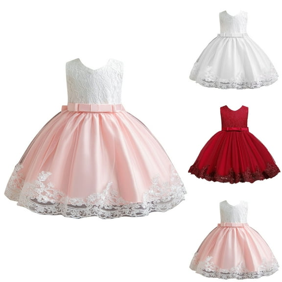 Jinhomg Wedding Guest Dresses for Toddler Girls Cute Mesh Patchwork Tunic Dress Dressy Casual Embroidery Sleeveless Maxi Dress White 6 Months