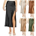 thumbnail image 1 of Jinhomg Wedding Skirts for Women 2025 Trendy Side Slit Maxi Skirts Elegant High Waist A Line Skirts Dressy Casual Solid Cocktail Party Skirt Black XL, 1 of 7