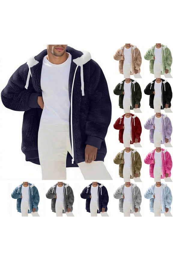 Winter Coats for Men Oversized Fuzzy Fleece Jackets Color Block Faux Fur Cardigan Coat Shaggy Warm Outerwear with Fur Hood Black,M