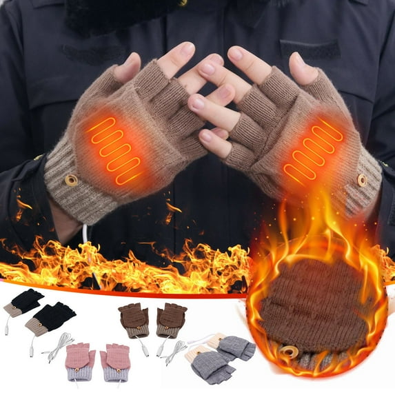 Jinhomg Winter Fingerless Gloves for Men Women Warm Cozy Convertible Half Finger Mitten Gloves Flip Top Windproof Knitted Clamshell Gloves Khaki One Size