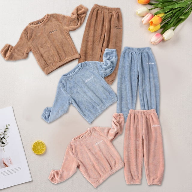 Baby Winter Fleece Set - Light Brown Hoodie With Cartoon Print and Matching Pajama