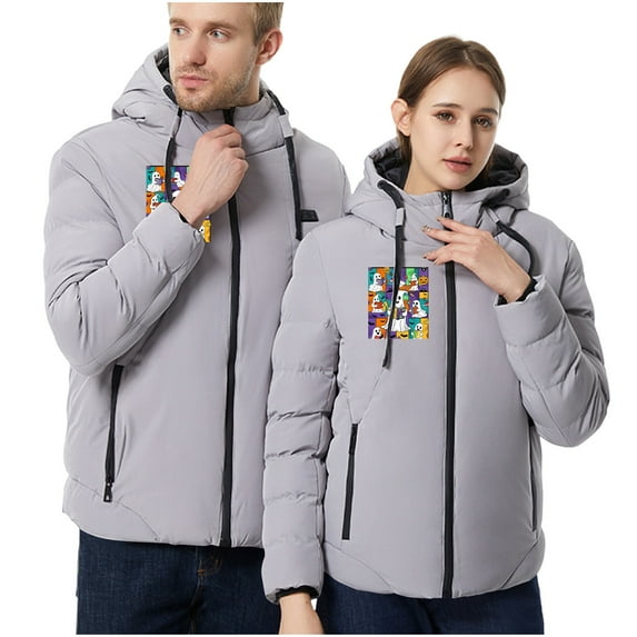 Jinhomg Winter Jacket for Men Women Full Zip Up Hooded Coats Lightweight USB Electric Puffer Coat Warm Winter Heating Outerwear