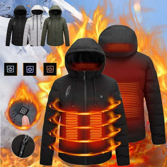 Jinhomg Winter Puffer Jacket for Women Thermal Cozy 4 Heated Zones Hooded Heating Coats Heavyweight USB Electric Heated Outerwear Without Battery 2025 Saving Gray XXL