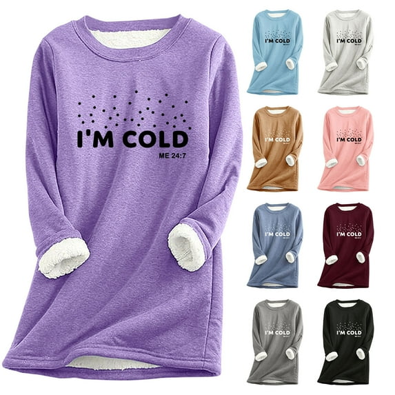 Jinhomg Winter Sherpa Sweatshirt for Women Trendy Letter Print Crew Neck Loungewear Tops Soft Cozy Thick Fleece Lined Thermal Pullover Summer Saving Blue XXL