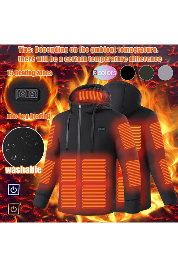 Winter Warm Coat for Women Plus Size Thick 15 Heated Zones Heating Jacket Unisex Heavyweight Cozy USB Electric Heated Hoodies Without Battery Gray XL