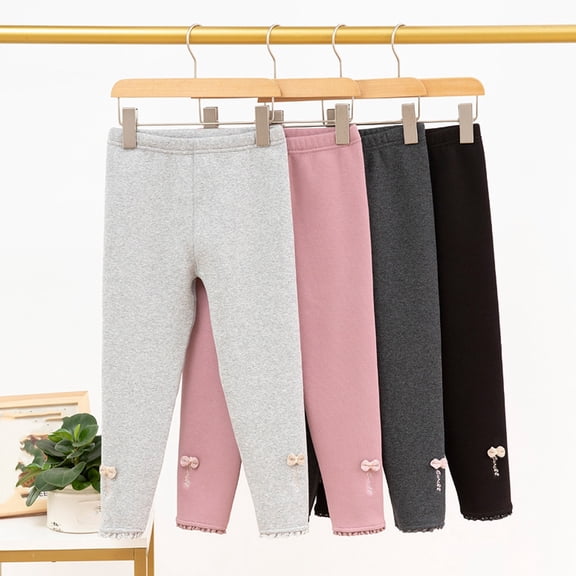 Jinhomg Winter Warm Leggings for Baby Girls Comfortable Ankle Length Cotton Pants Elastic Waist Bottoms with Bow Tie Pink 140