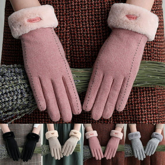 Jinhomg Winter Warm Touchscreen Gloves Women's Fleece Lined Texting Gloves Fuzzy Soft Winter Windproof Gloves Outdoor Hiking Wear Winter Saving Khaki One Size