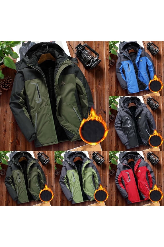 Winter Work Jackets for Men Water Resistant Ski Snow Jacket Warm Fleece Windproof Coat Parka Raincoats with Removable Hood Red,XXXXXL