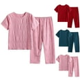 thumbnail image 1 of Jinhomg Women 2 Piece Summer Outfit 2 Piece Trendy Solid Ruched Pajamas Sets Lightweight Comfy Short Sleeve T-Shirts with Elastic Waist Pants Summer Saving Red XL, 1 of 4